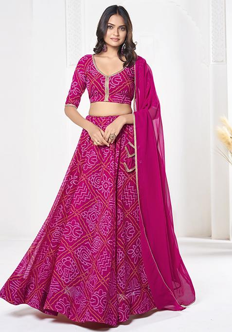Pink Bandhani Print Georgette Lehenga Set