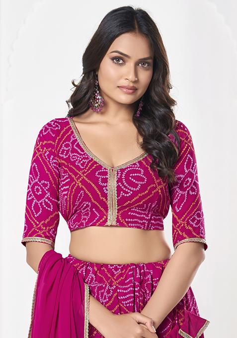 Pink Bandhani Print Georgette Lehenga Set
