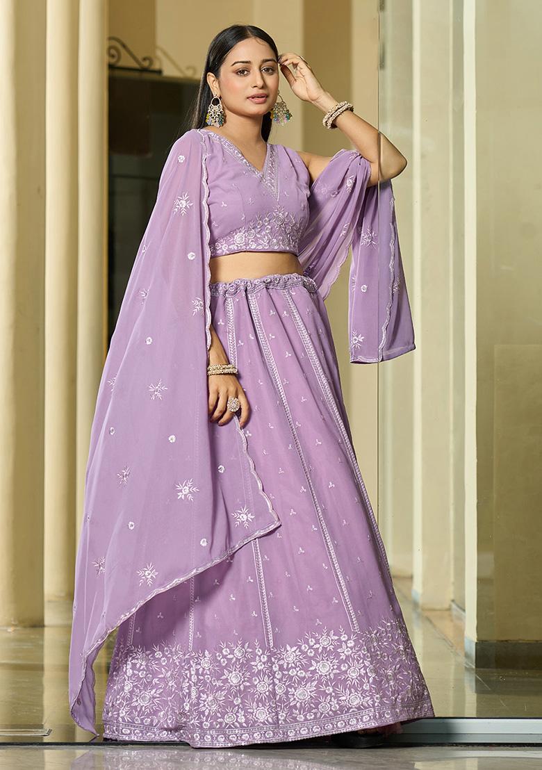 Lavender Sequin Embroidered Georgette Lehenga Set