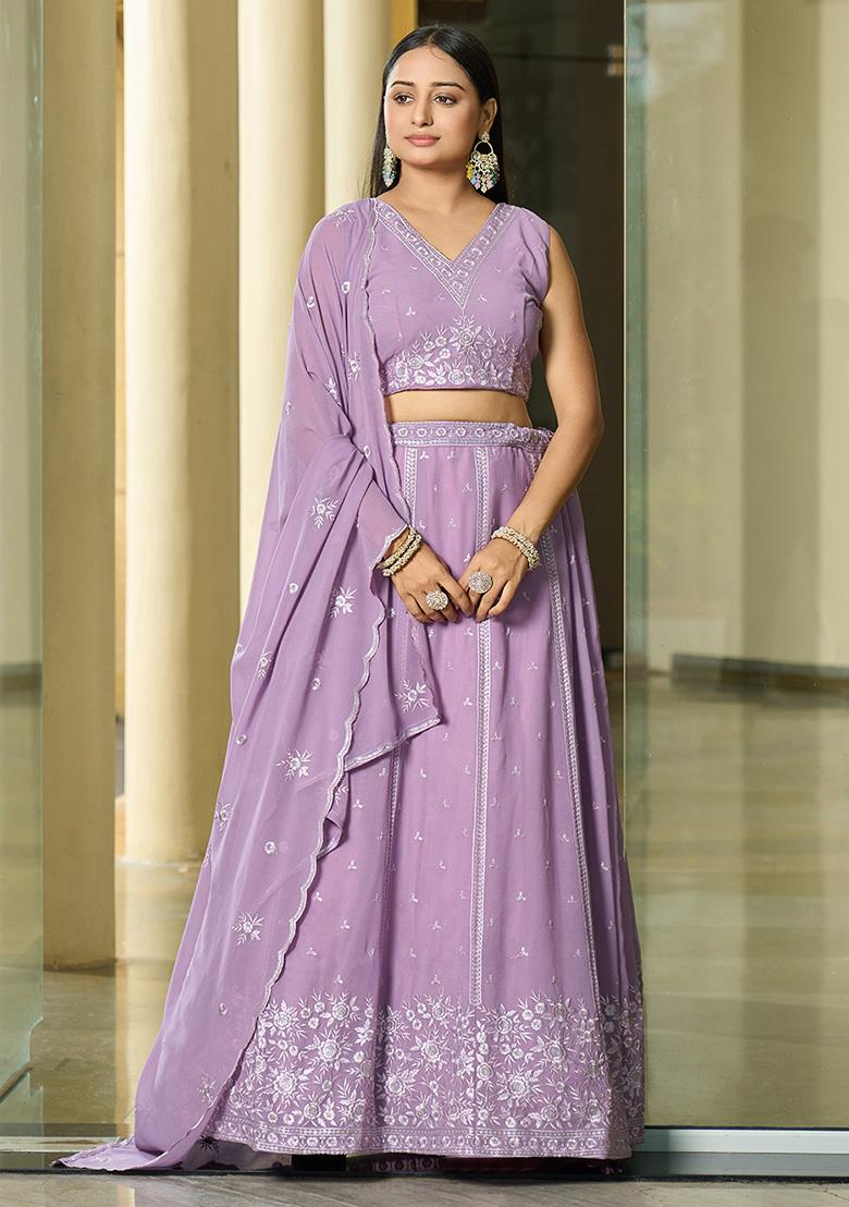 Lavender Sequin Embroidered Georgette Lehenga Set