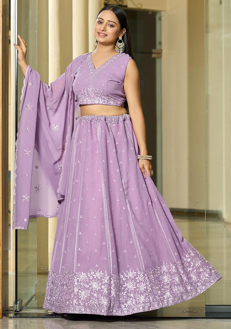 Lavender Sequin Embroidered Georgette Lehenga Set