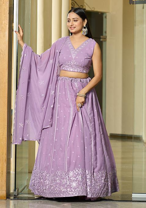 Lavender Sequin Embroidered Georgette Lehenga Set