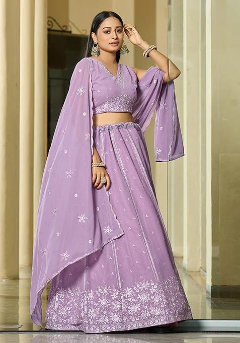 Lavender Sequin Embroidered Georgette Lehenga Set