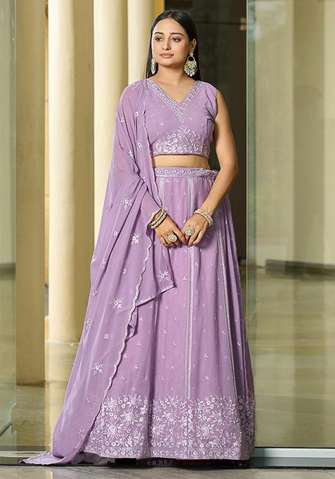 Lavender Sequin Embroidered Georgette Lehenga Set