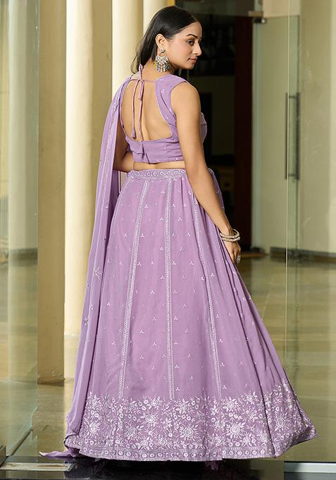 Lavender Sequin Embroidered Georgette Lehenga Set