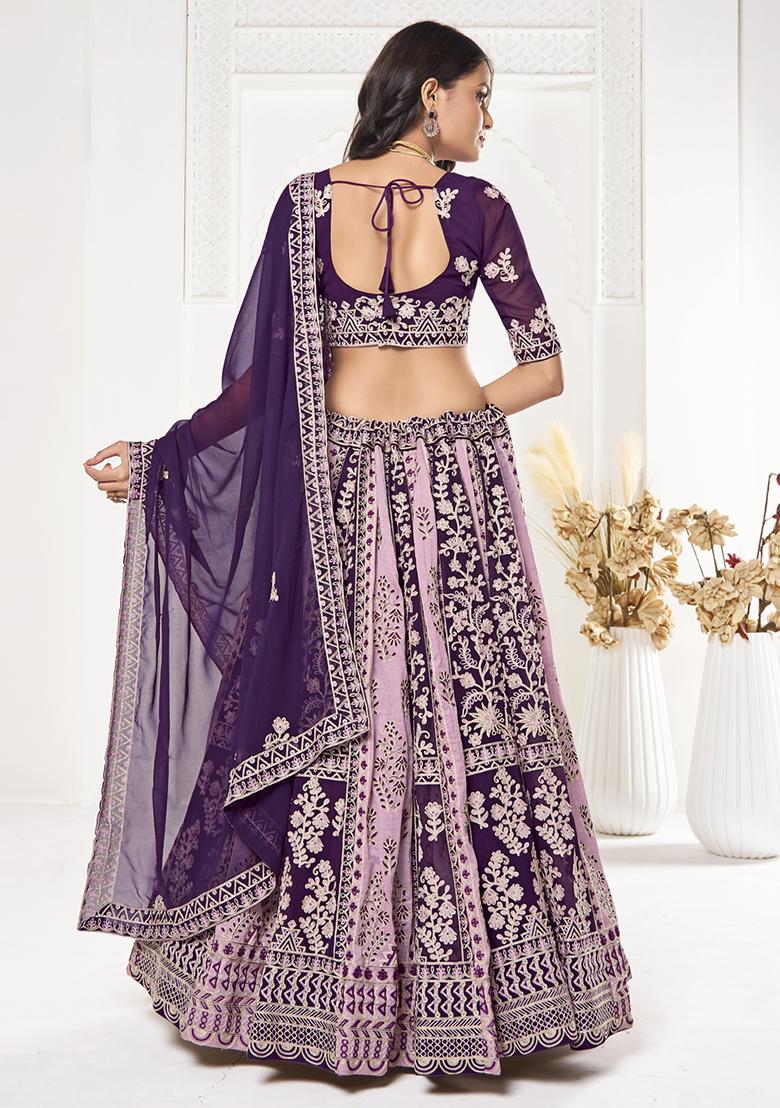 Purple Thread Embroidered Georgette Lehenga Set