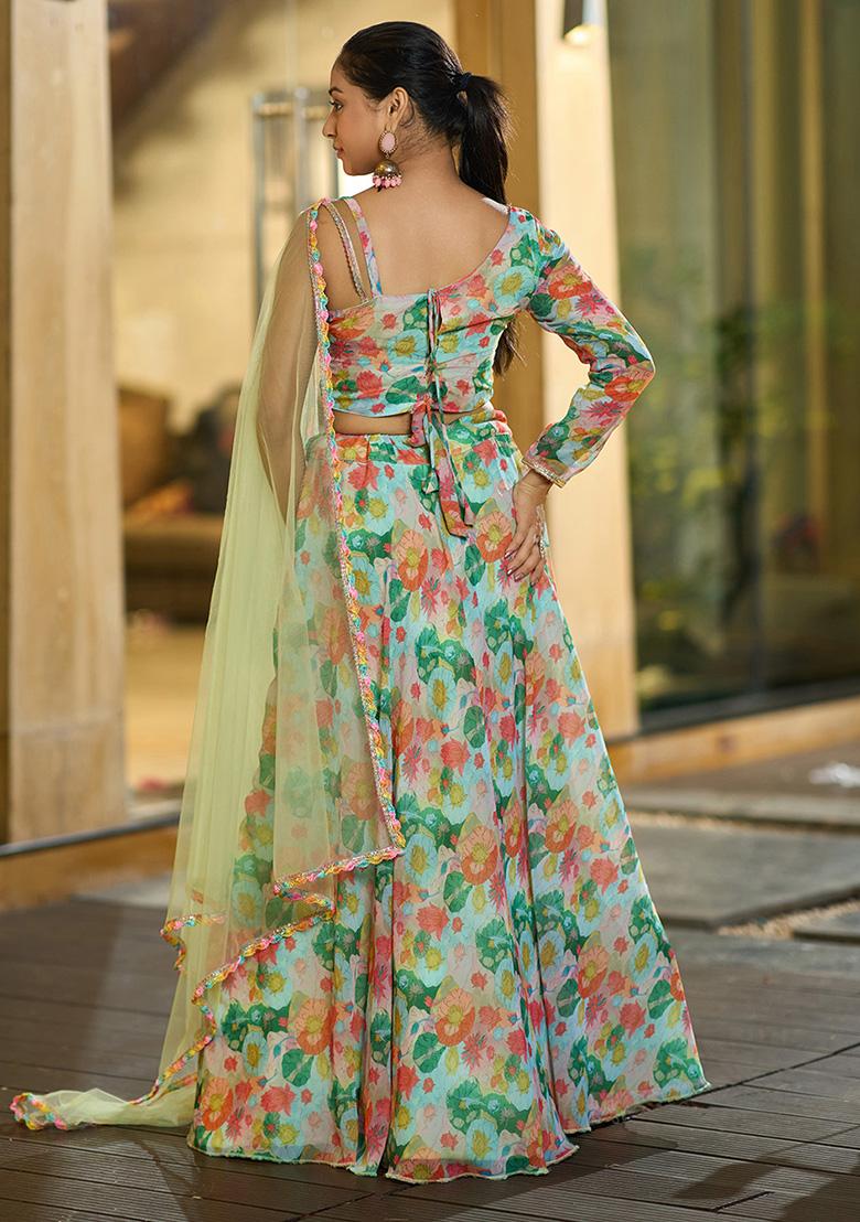 Multicolour Printed Georgette Lehenga Set