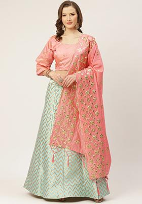 Sea Green Woven Zari Silk Blend Lehenga Set