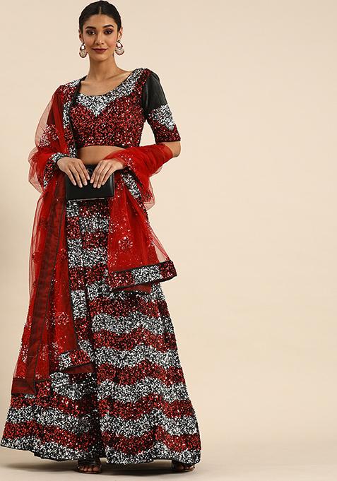 Black Sequin Embroidered Velvet Lehenga Set