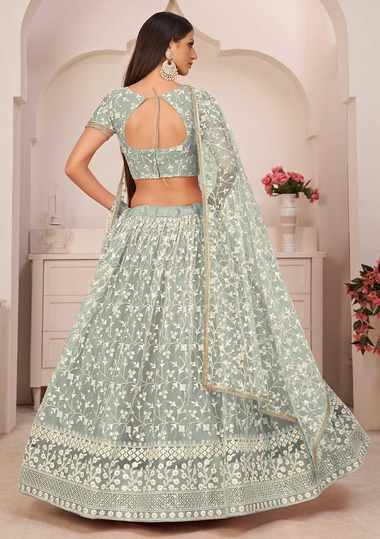 Green Sequin Embroidered Net Lehenga