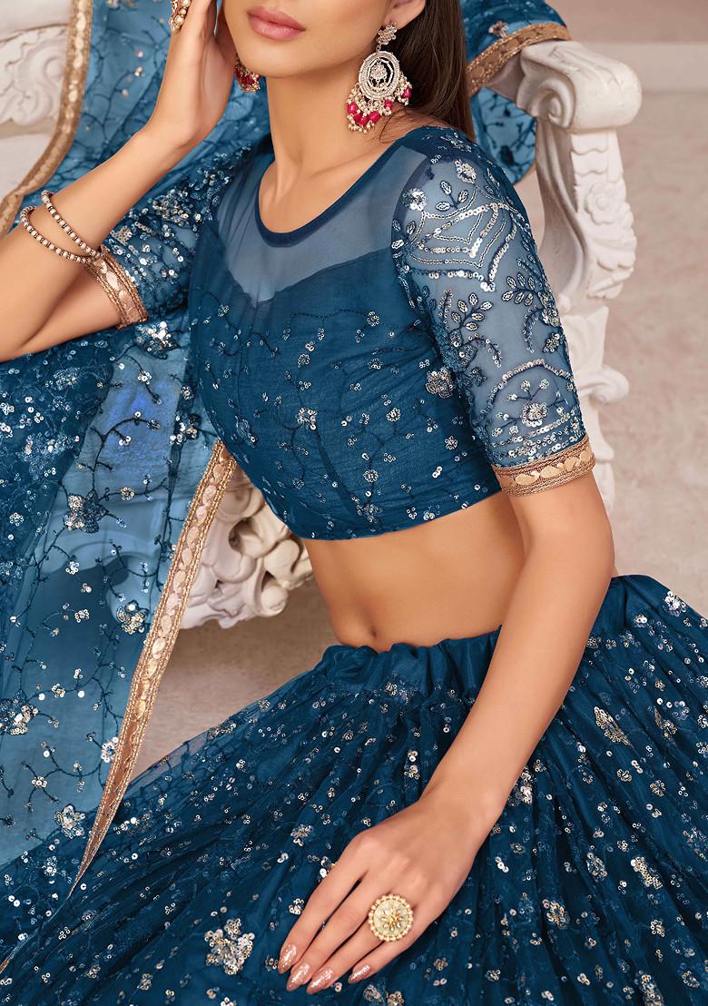 Sea Green Sequin Embroidered Net Lehenga