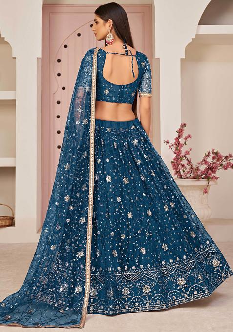 Sea Green Sequin Embroidered Net Lehenga