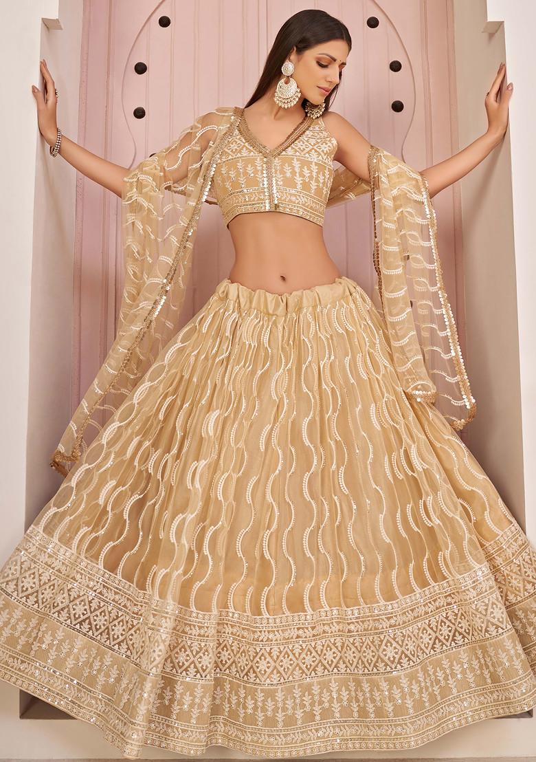 Beige Sequin Embroidered Net Lehenga