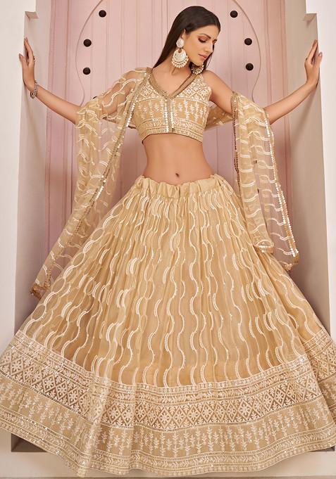 Beige Sequin Embroidered Net Lehenga