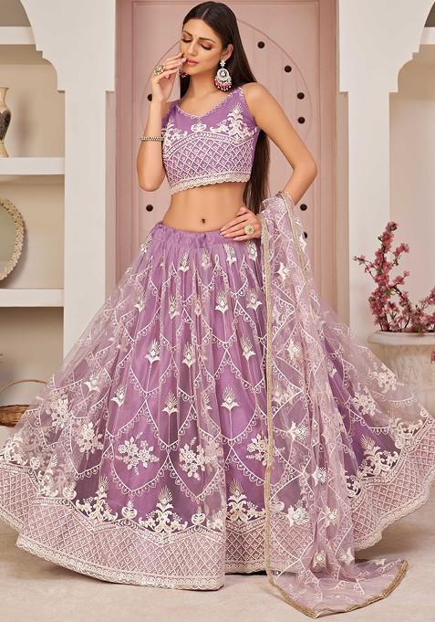 Light Lavender Sequin Embroidered Net Lehenga