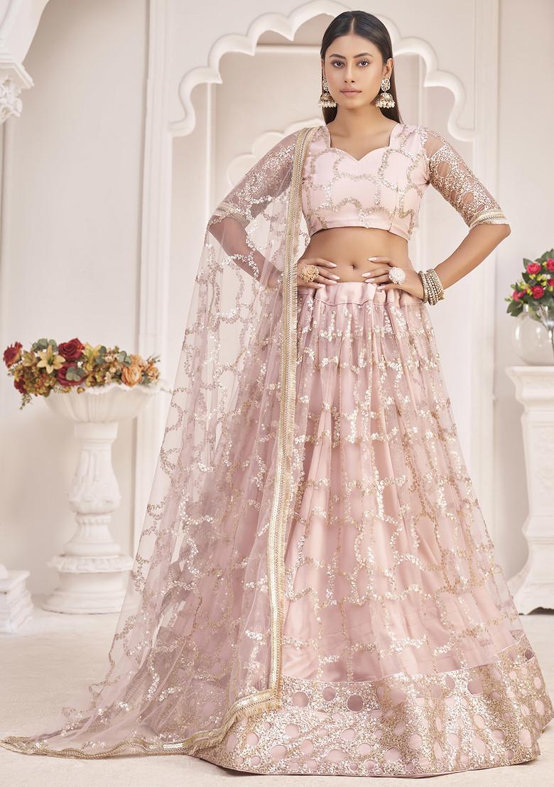 Light Pink Sequin Embroidered Net Lehenga