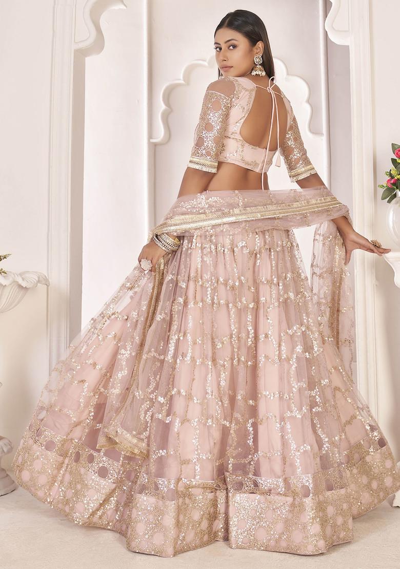 Light Pink Sequin Embroidered Net Lehenga