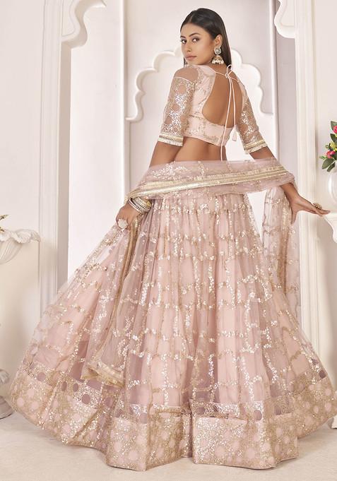 Light Pink Sequin Embroidered Net Lehenga