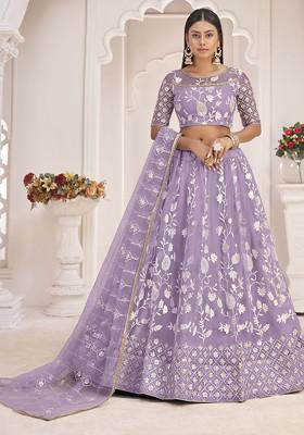 Light Lavender Thread Embroidered Net Lehenga