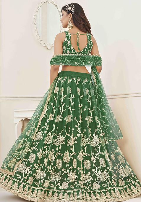 Green Thread Sequin Embroidered Net Lehenga
