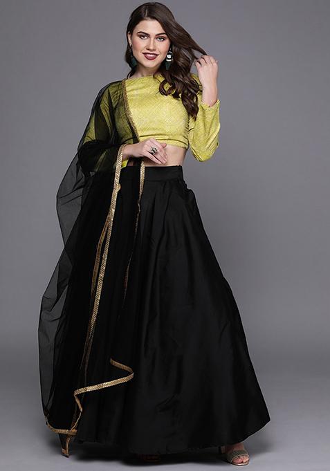 Green Solid Lehenga Set