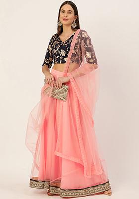 Navy Blue Embroidered Net Lehenga Set