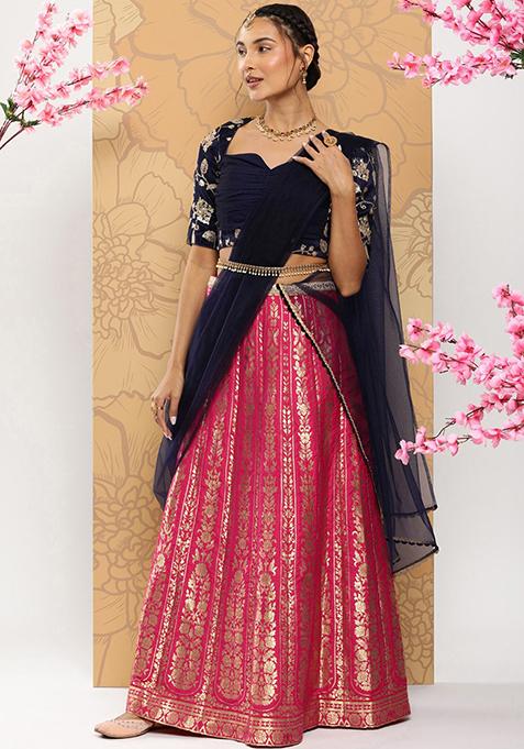 Navy Blue Sequin Embroidered Lehenga Set