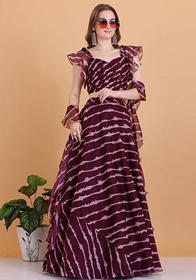 Purple Digital Print Organza Lehenga Set