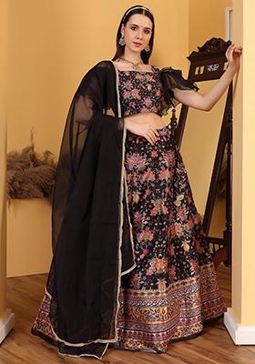 Multicolour Digital Print Art Silk Lehenga Set