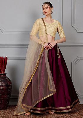 Beige Embroidered Art Silk Lehenga Set