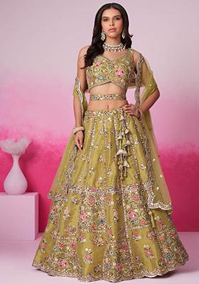 Mustard Embroidered Net Lehenga Set