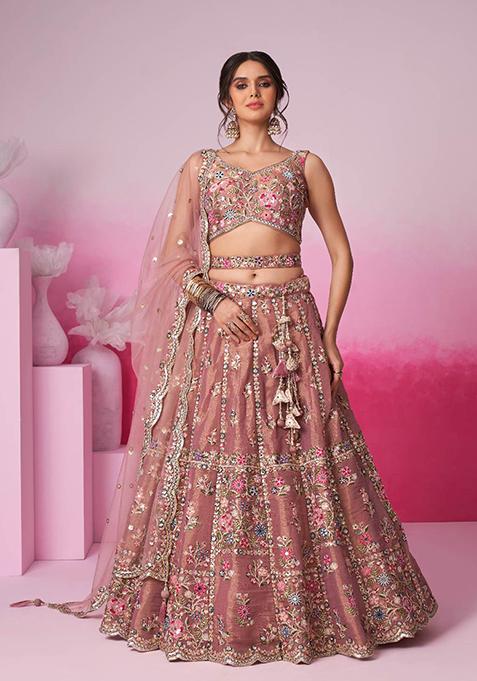 Rose Embroidered Net Lehenga Set