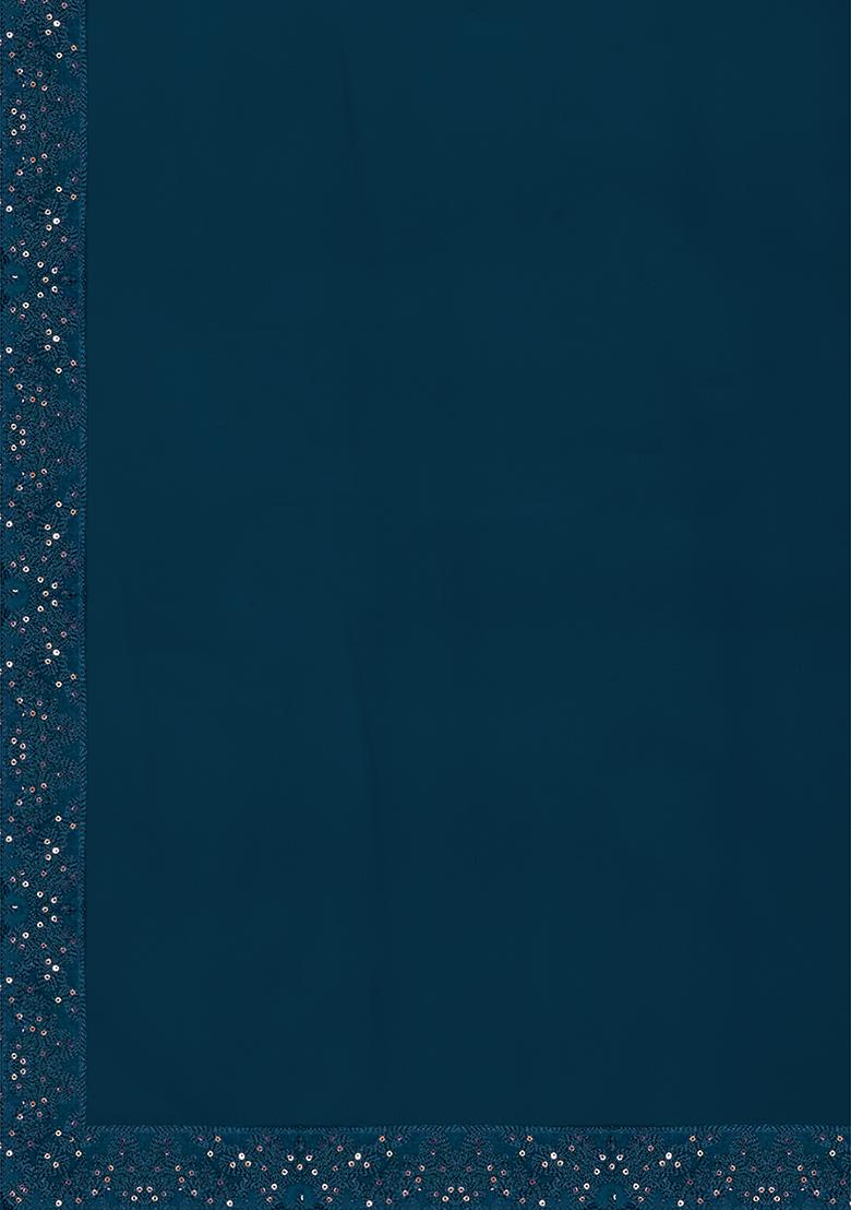 Teal Sequin Embellished Net Lehenga Set