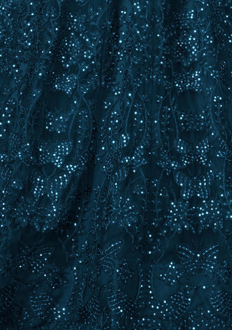 Teal Sequin Embellished Net Lehenga Set