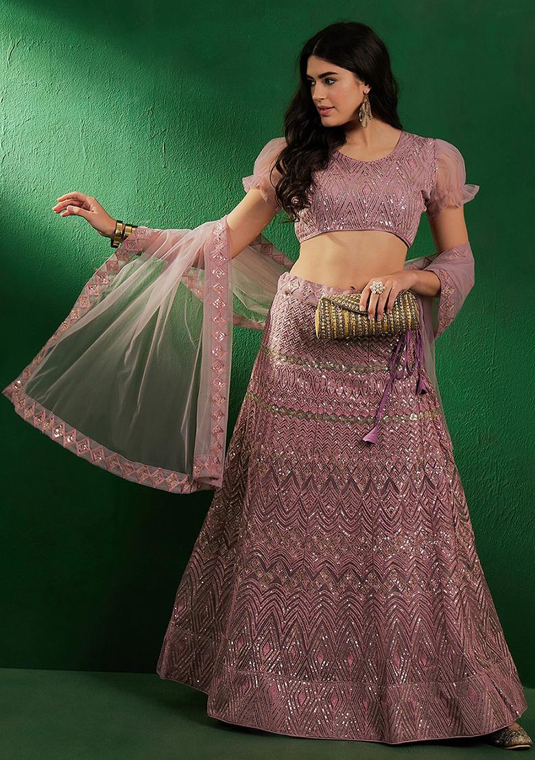 Pink Sequin Embellished Lehenga Set