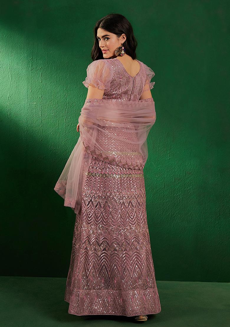 Pink Sequin Embellished Lehenga Set