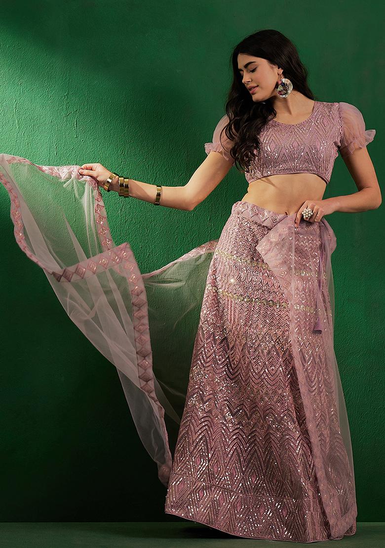 Pink Sequin Embellished Lehenga Set