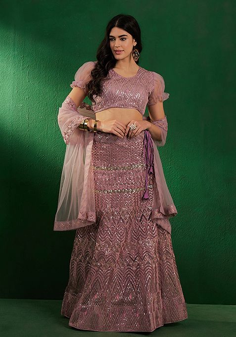 Pink Sequin Embellished Lehenga Set