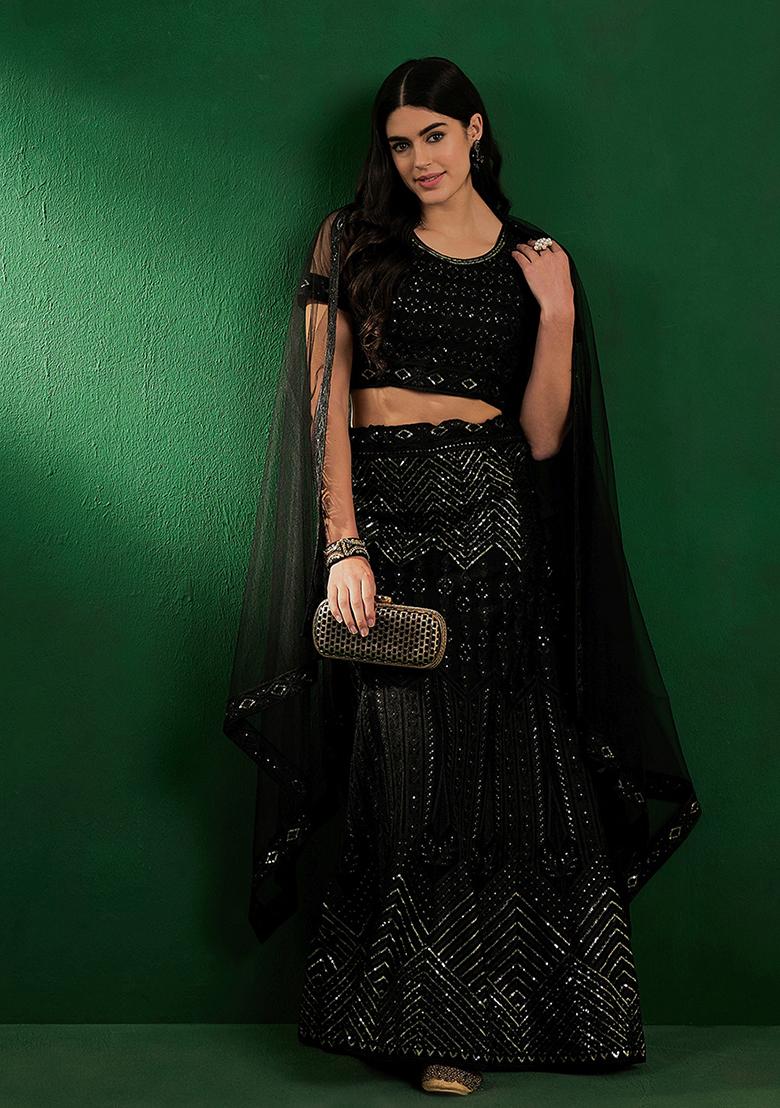 Black Sequin Embroidered Lehenga Set