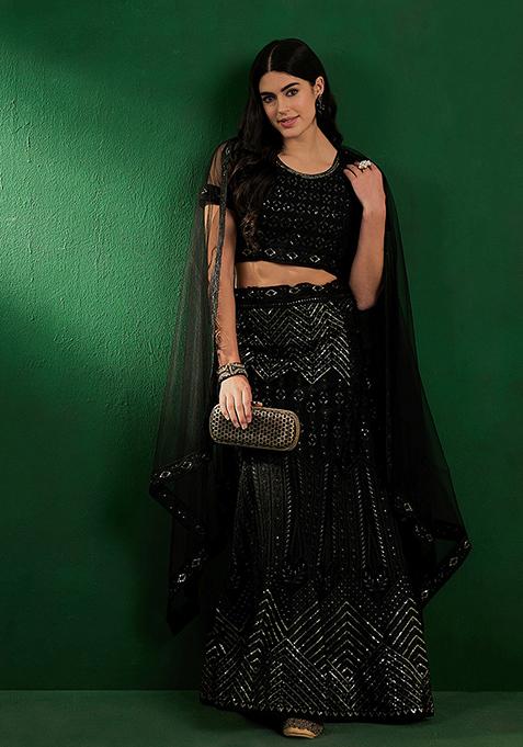 Black Sequin Embroidered Lehenga Set