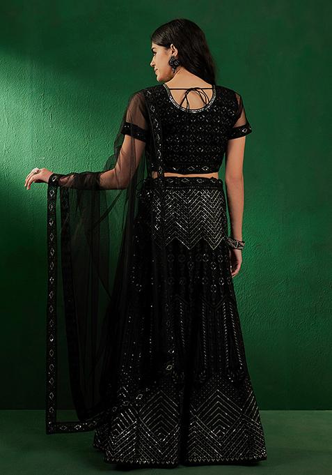 Black Sequin Embroidered Lehenga Set