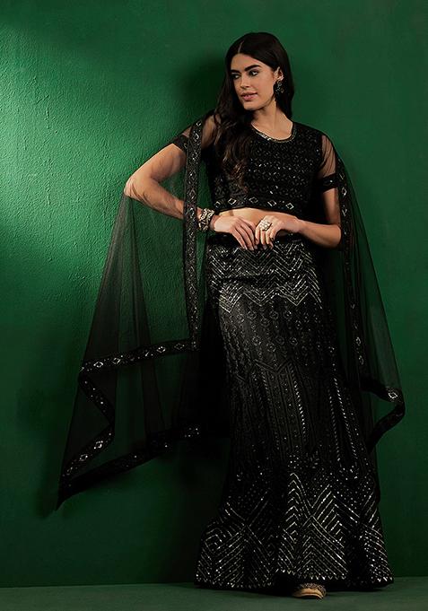 Black Sequin Embroidered Lehenga Set