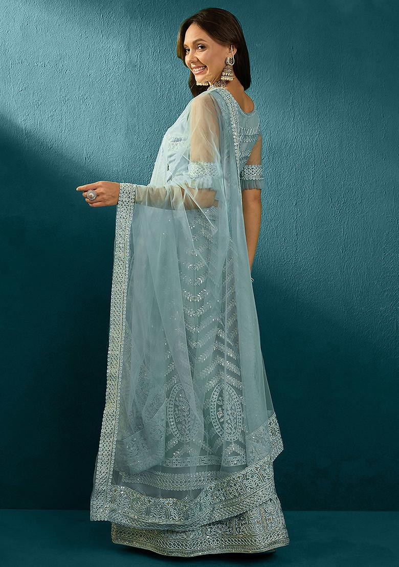 Sky Blue Sequin Embellished Net Lehenga Set