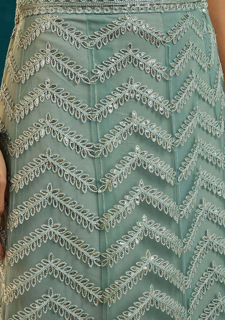 Sky Blue Sequin Embellished Net Lehenga Set