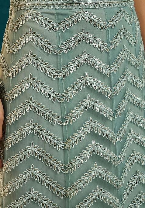 Sky Blue Sequin Embellished Net Lehenga Set