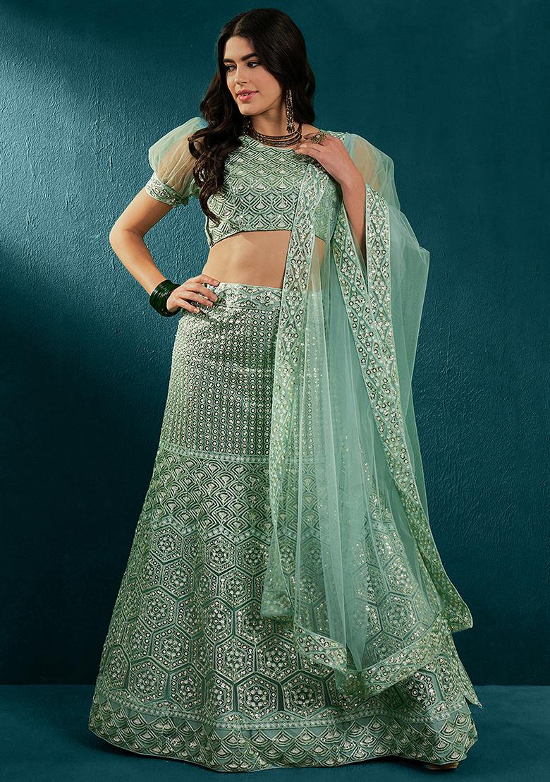 Sky Blue Sequin Embroidered Lehenga Set