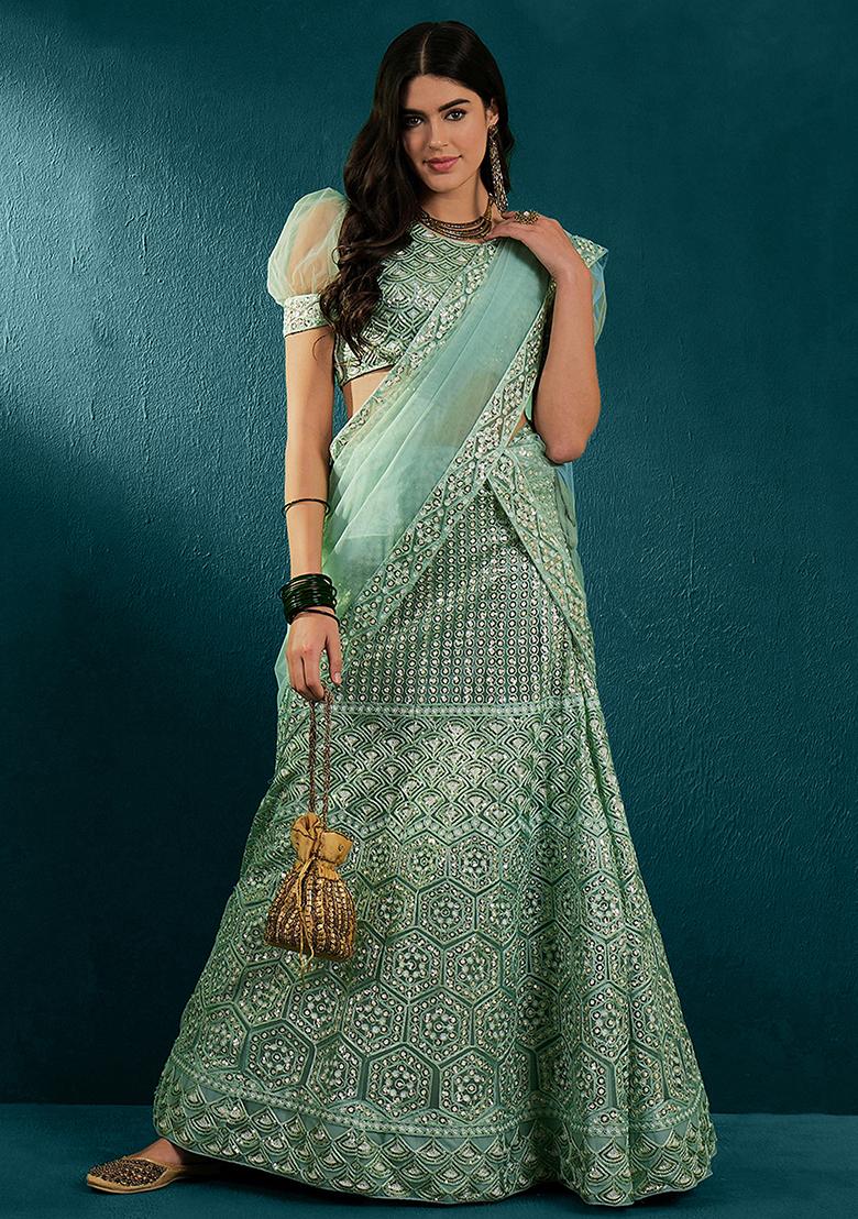 Sky Blue Sequin Embroidered Lehenga Set
