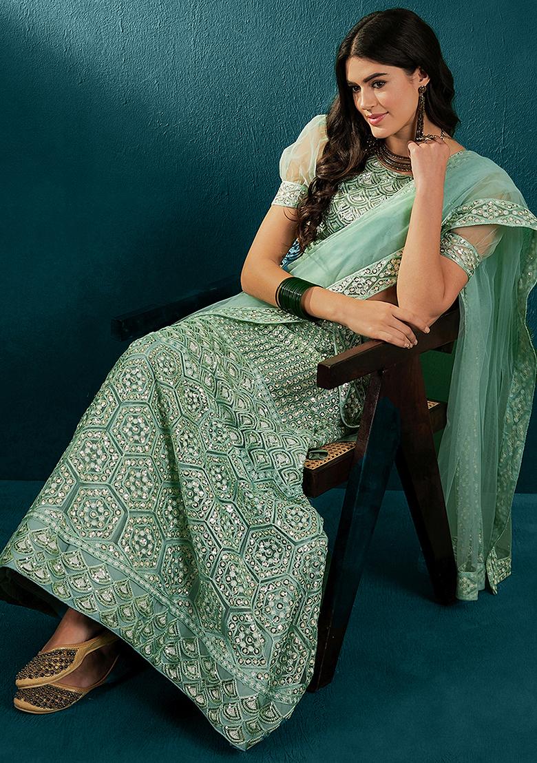 Sky Blue Sequin Embroidered Lehenga Set