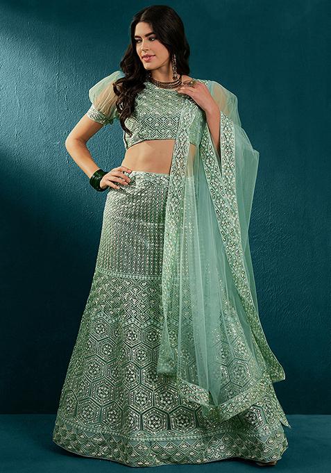 Sky Blue Sequin Embroidered Lehenga Set