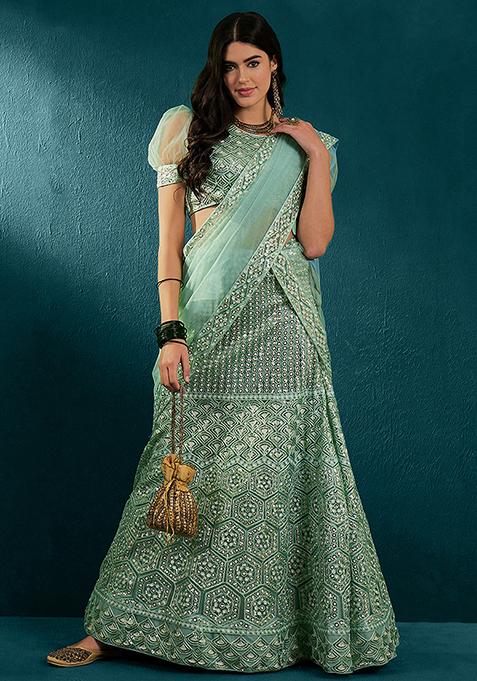 Sky Blue Sequin Embroidered Lehenga Set